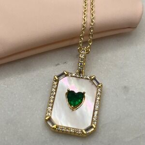 Dainty Emerald Pearl Necklace Adina Eden 14K Gold Mother Heart Pendant New Jewel